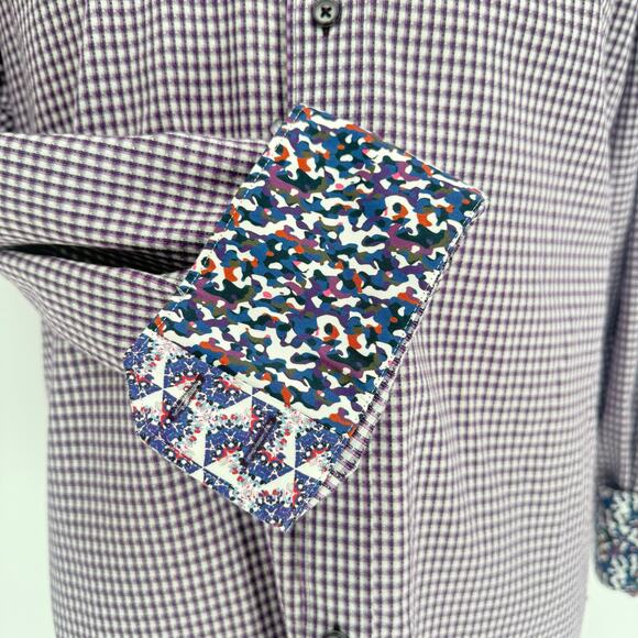 Robert Graham Woven Button Front Long Sleeve Casual Shirt Purple White Check M - Picture 5 of 9